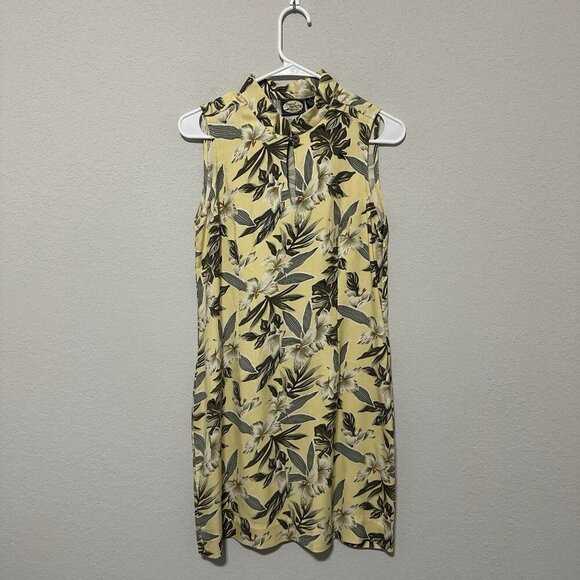 Tommy Bahama Mini Sun Dress Women's Size 6 Yellow Floral Leaf 100% Silk - Picture 1 of 7